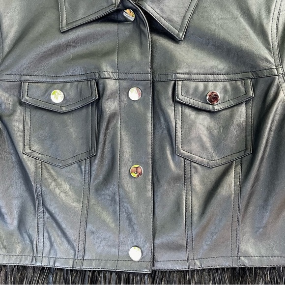 Lolitas&Lolos Black Cropped Leatherette Jacket S Feathers Snap Button Cute Goth - Picture 4 of 16